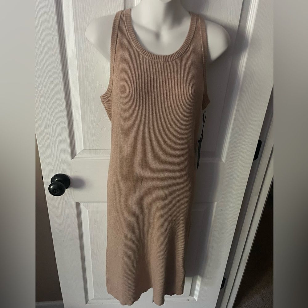 🆕 Rachel Zoe Ribbed Tan Sleeveless Sweater Dress Size L